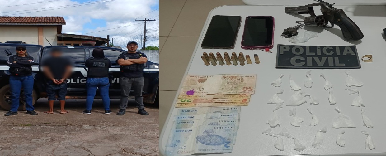 EM CALÇOENE, POLÍCIA CIVIL PRENDE HOMEM EM FLAGRANTE E APREENDE DROGAS E ARMA DE FOGO